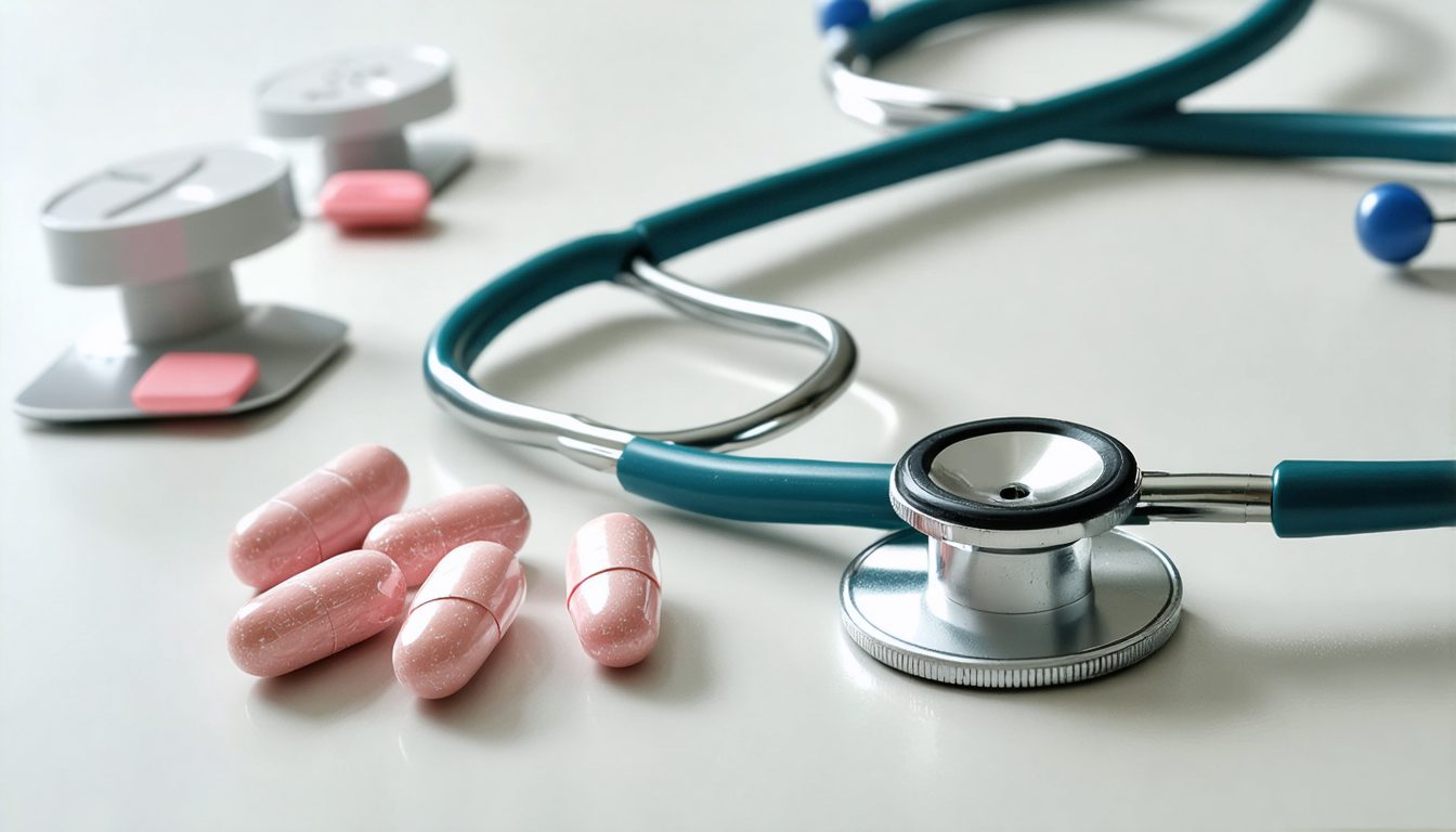 Blister pack of tadalafil tablets on a neutral medical background symbolizing treatment for erectile dysfunction and related conditions